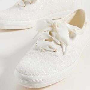 Kate Spade Keds Sparkly Sequin White Lace Up Tennis Shoes Sz 8 EUC